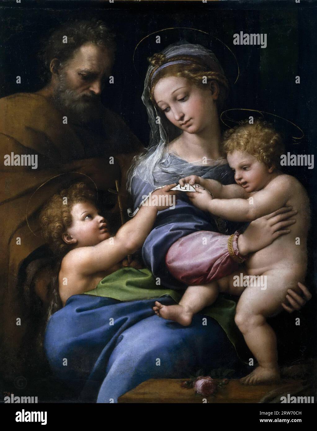 Raffaello, Raphael - Holy Family with St. John -  Madonna of the Rose   1520, 103 Stock Photo