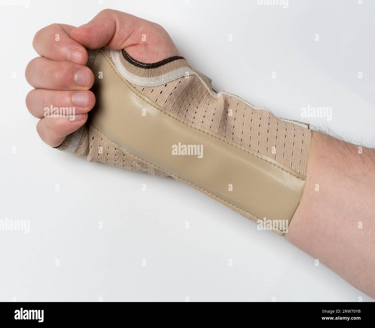 Injury of hand after using computer mouse isolated on white studio