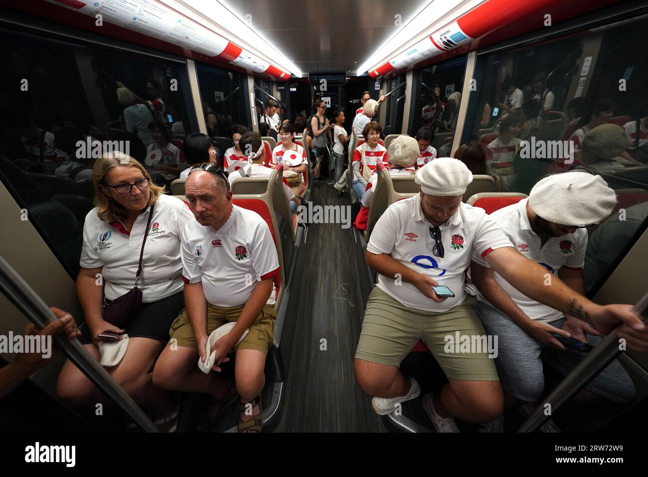 England and Japan fans travel to the stadium ahead of the Rugby World Cup 2023, Pool D match at the Stade De Nice, France. Picture date: Sunday September 17, 2023. Stock Photo