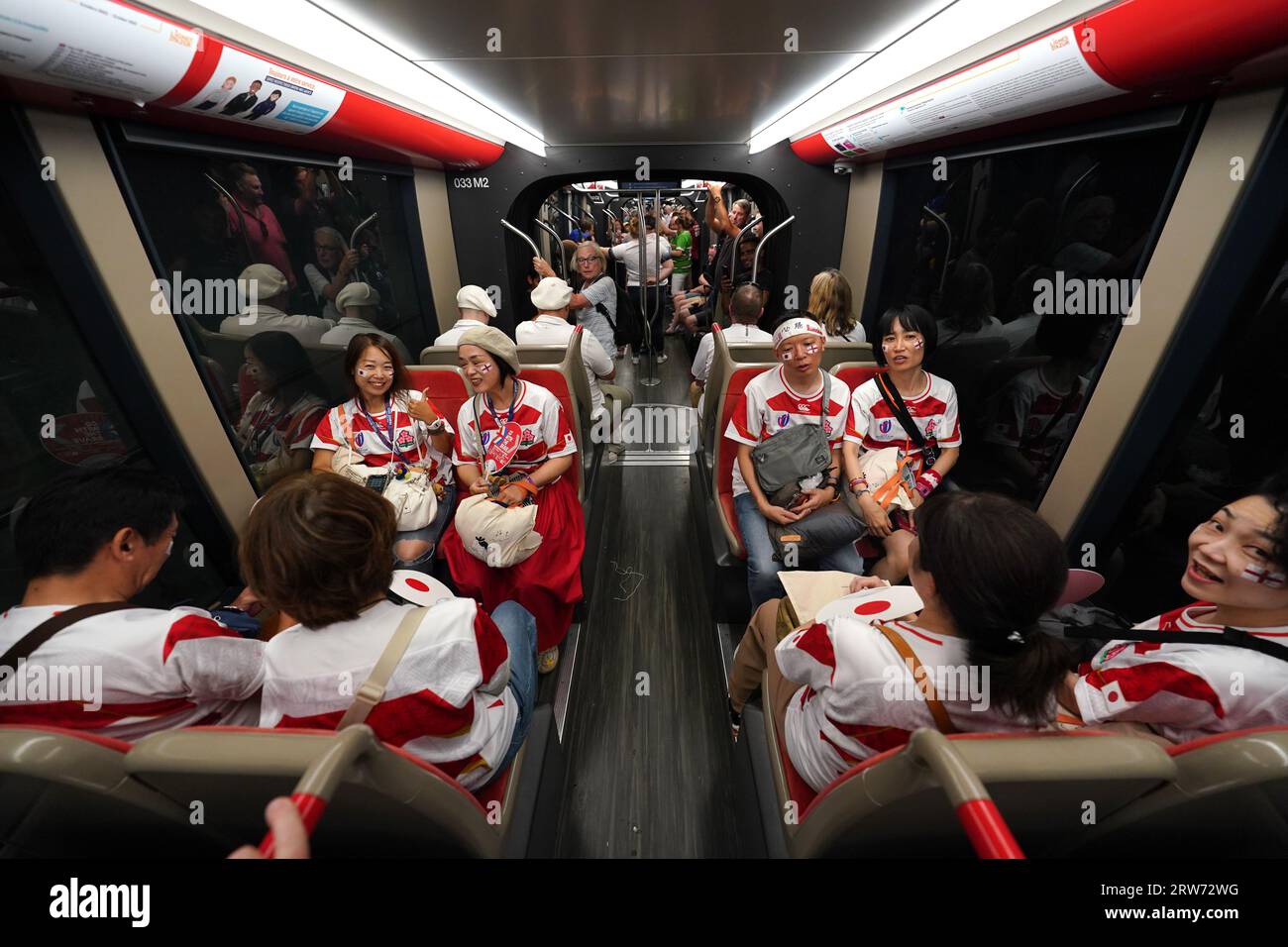Japan fans travel to the stadium ahead of the Rugby World Cup 2023, Pool D match at the Stade De Nice, France. Picture date: Sunday September 17, 2023. Stock Photo