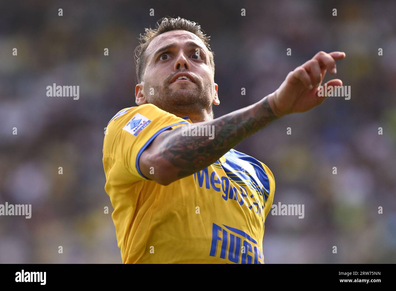 Frosinone, Italy. 17th Sep, 2023. Francesco Gelli of Frosinone Calcio during the 4rd day of the Serie A Championship between Frosinone Calcio - U.S. Sassuolo on September 17, 2023 at the Benito Stirpe Stadium in Frosinone, Italy. Credit: Independent Photo Agency/Alamy Live News Stock Photo