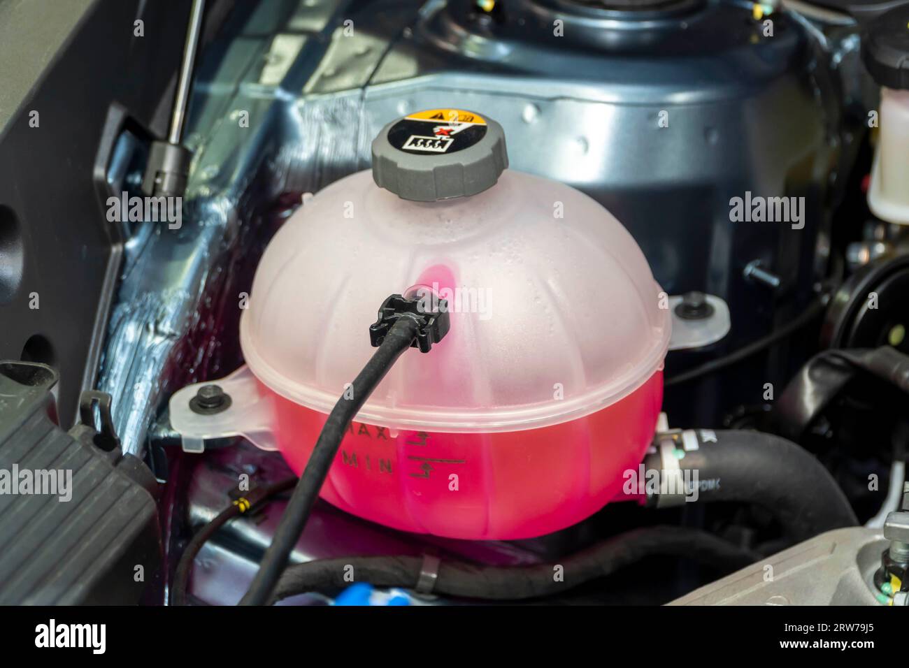 Kuala Lumpur, Malaysia May 5, 2023 Closeup coolant tank from Kia Sorento at Malaysia