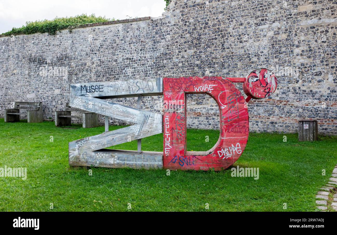 Dieppe , Normandy - The Musee Dieppe sign by the chateau Stock Photo