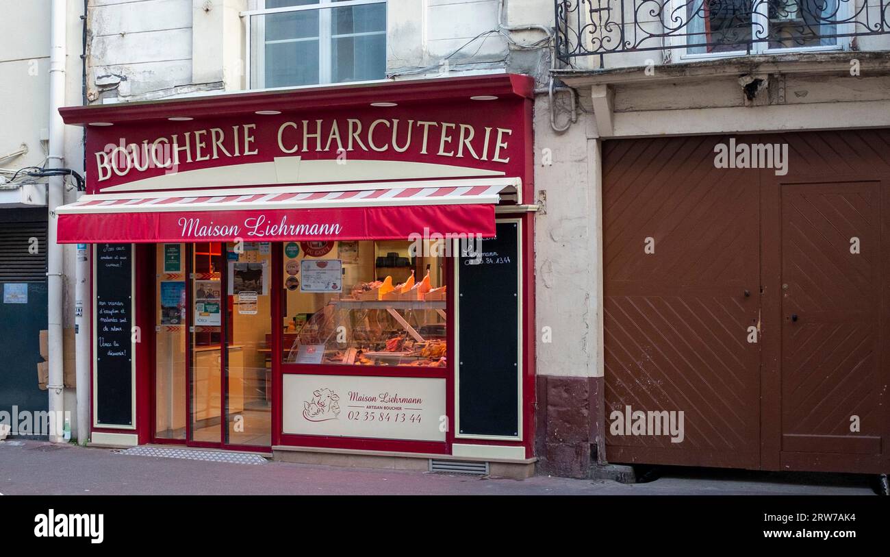 Boucherie Charcuterie shop in Dieppe , Normandy  Dieppe is a fishing port on the Normandy coast of northern France Stock Photo