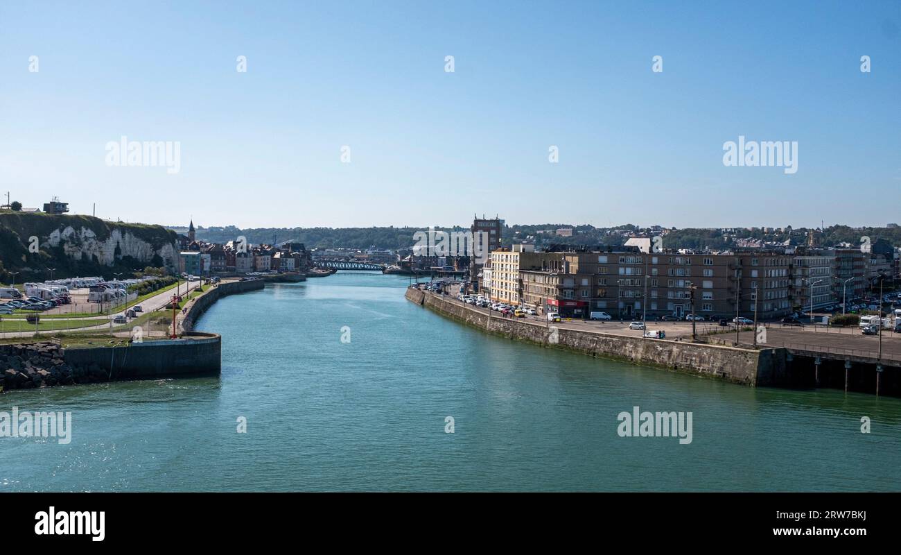 Entrance to Dieppe port , Normandy  Dieppe is a fishing port on the Normandy coast of northern France    Credit Simon Dack Stock Photo