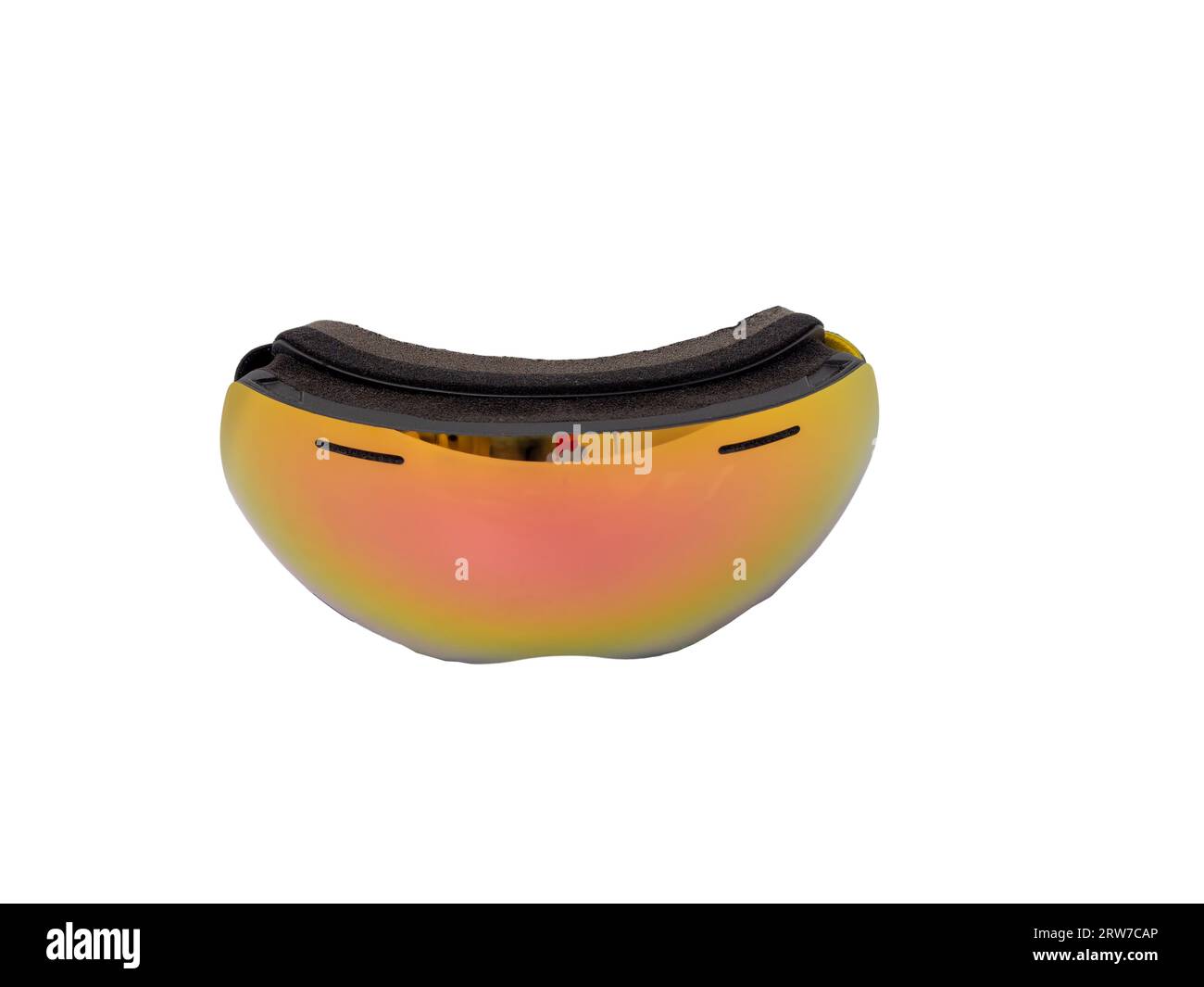 Reflective ski goggles on a white background. Ski goggles close up. Stock Photo