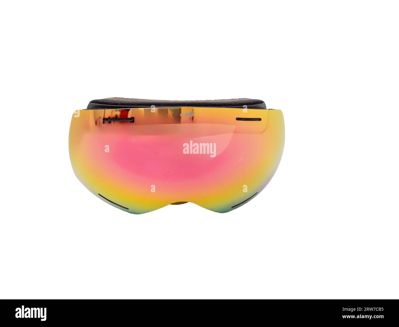 Reflective ski goggles on a white background. Ski goggles close up. Stock Photo