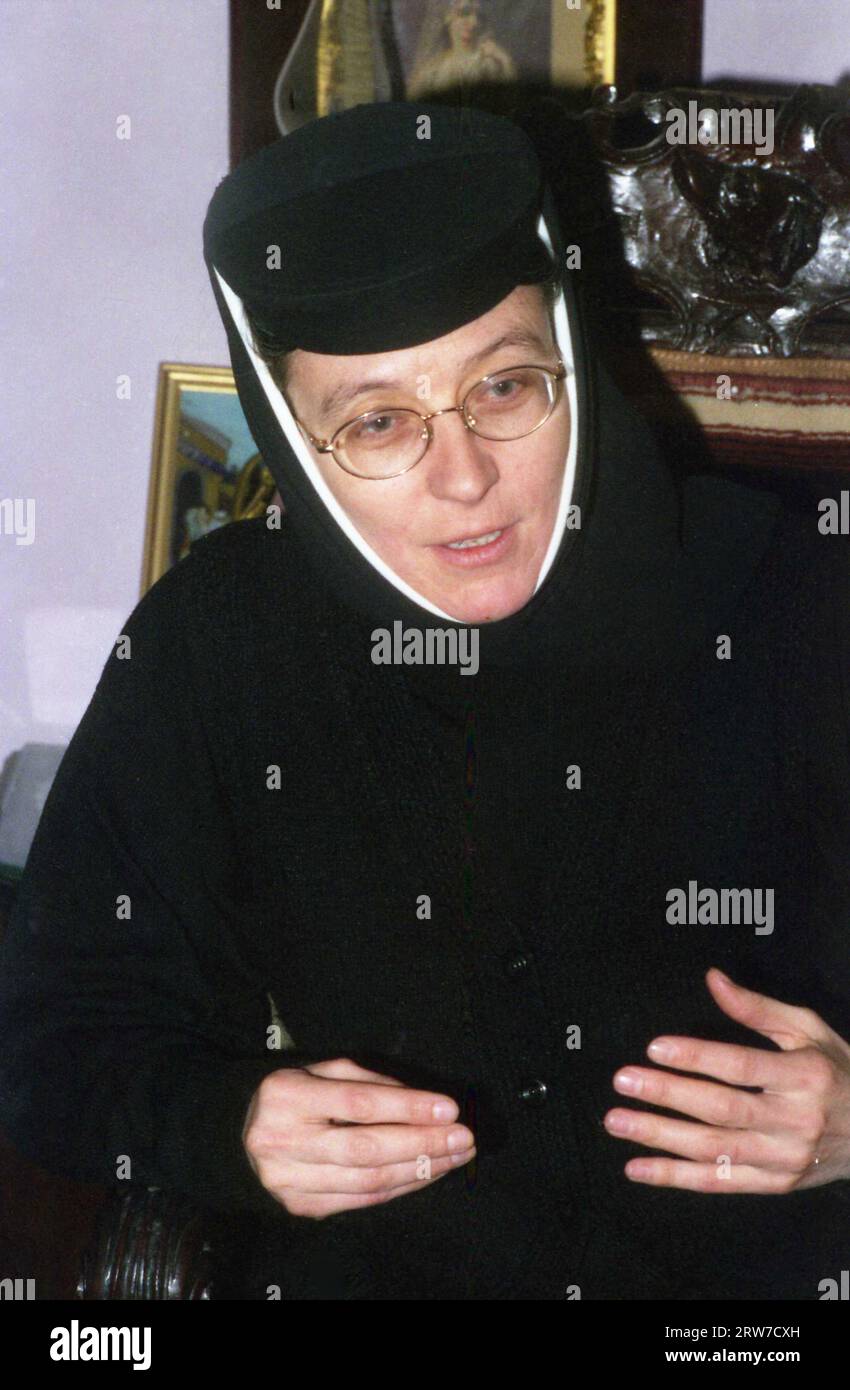 Ilfov County, Romania, 1999. Portrait of nun Mihaela Costache at Pasarea Monastery. Stock Photo