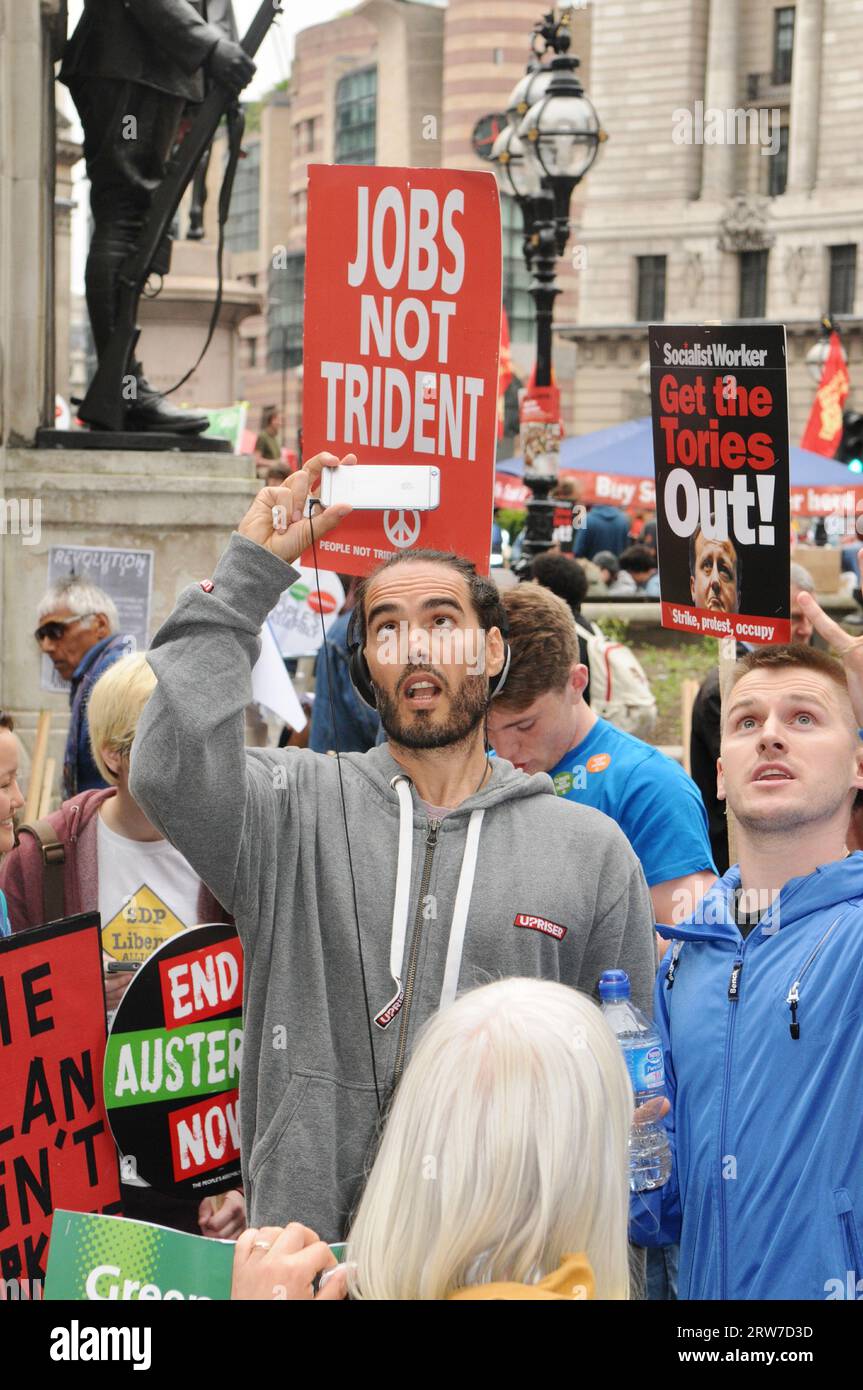 Russell Brand,  Anti Austerity March,  The Bank of England,  The City of London, UK Stock Photo