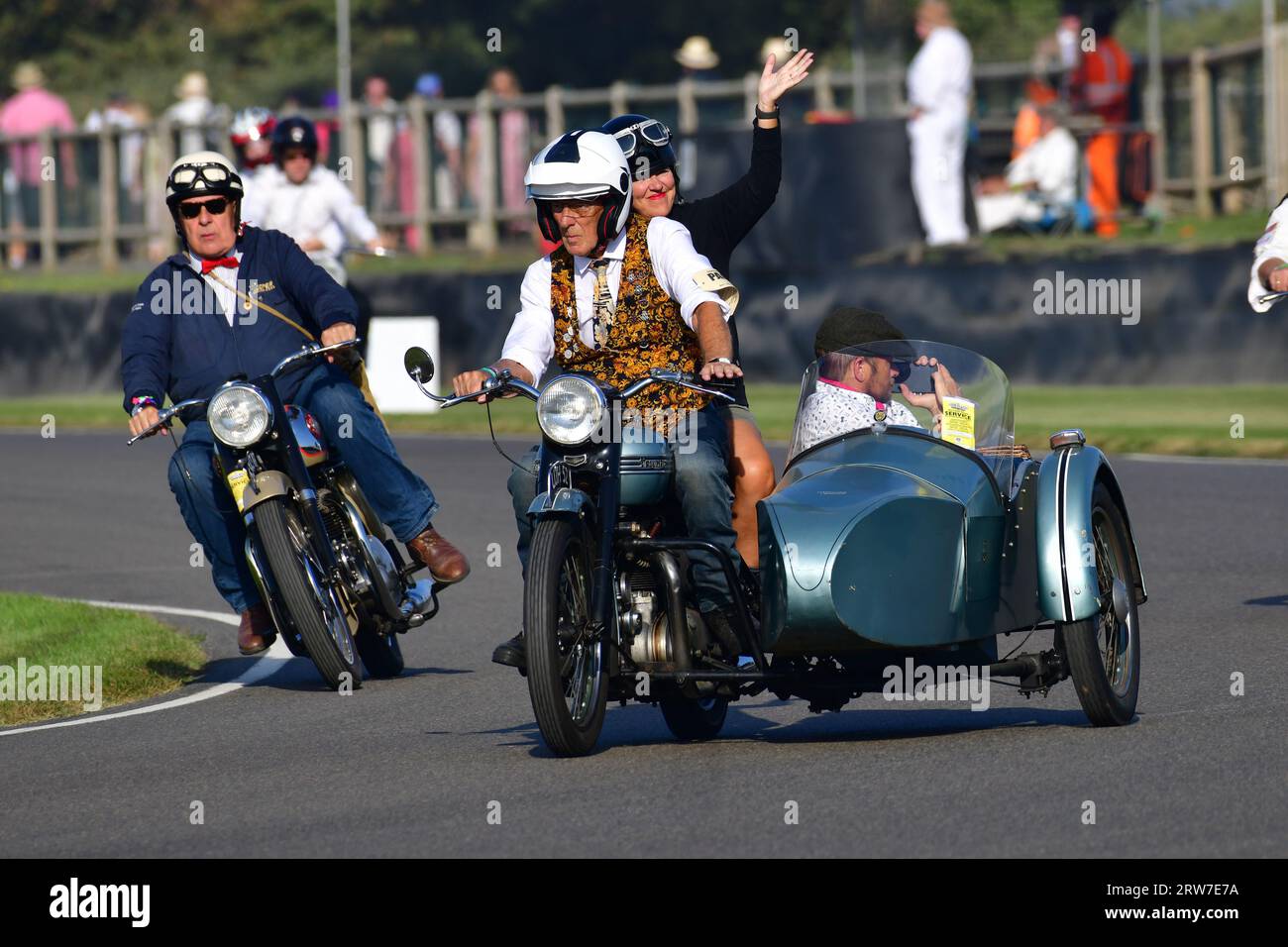 Track Parade - Motorcycle Celebration, circa 200 bikes featured in the morning parade laps, including sidecar outfits and motor trikes, BMW Motorrad c Stock Photo