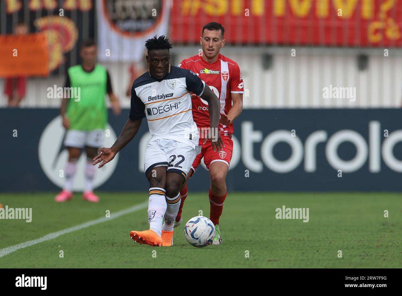 Monza, Italy. 17th Sep, 2023. Samuel Birindelli of AC Monza closes in on Lameck Banda of US Lecce as he passes the ball during the Serie A match at U-Power Stadium, Monza. Picture credit should read: Jonathan Moscrop/Sportimage Credit: Sportimage Ltd/Alamy Live News Stock Photo