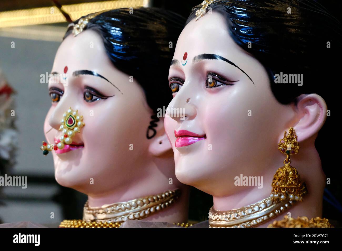 14 September 2023, Pune, Maharashtra, India, Faces of Goddess Gauri ...