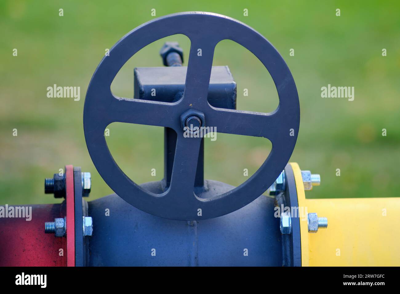 Fire extinguishing module with heat flow on gas pipes. Closeup of a
