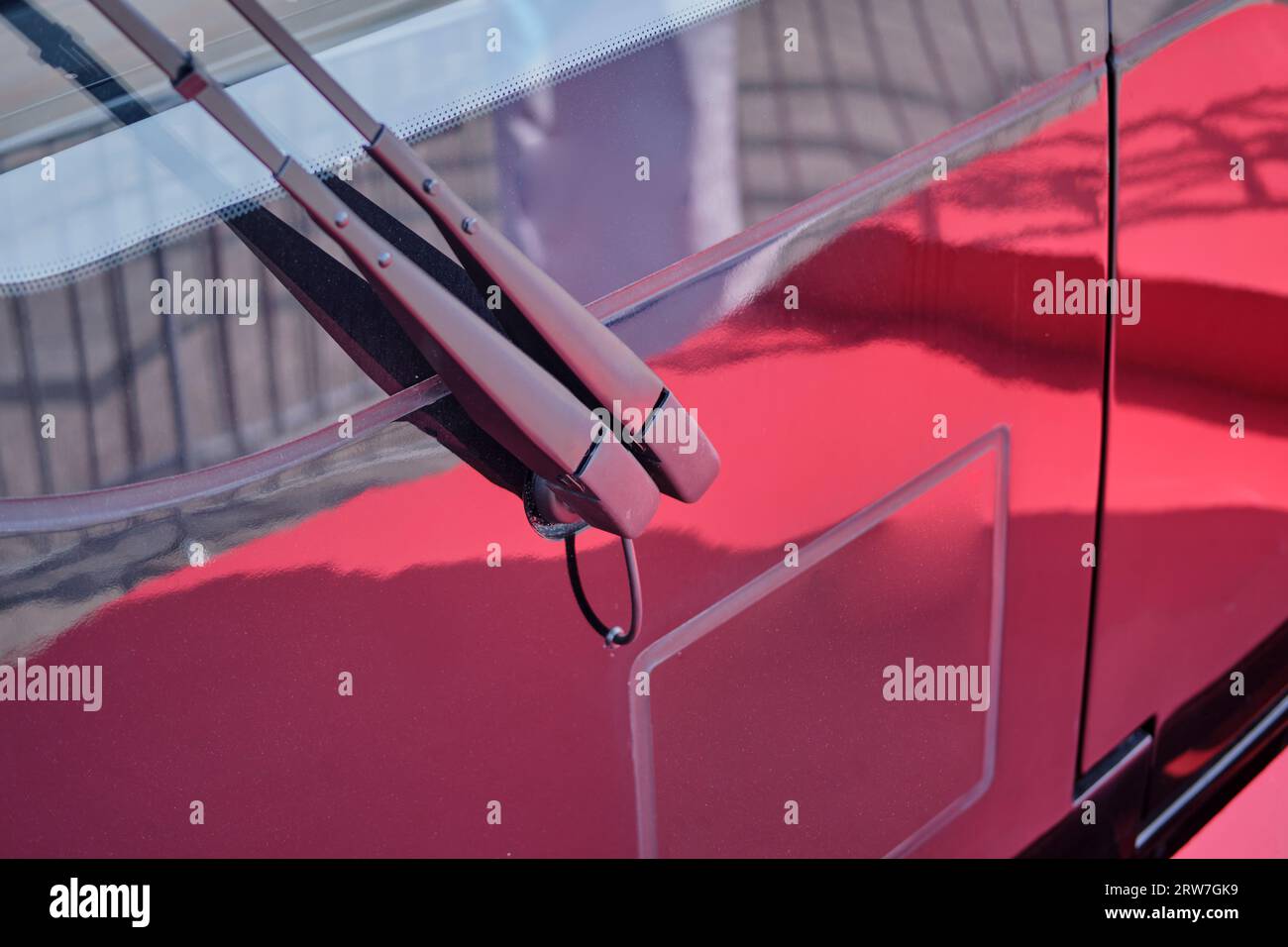 Wipers on the windshield of a metro train window Stock
