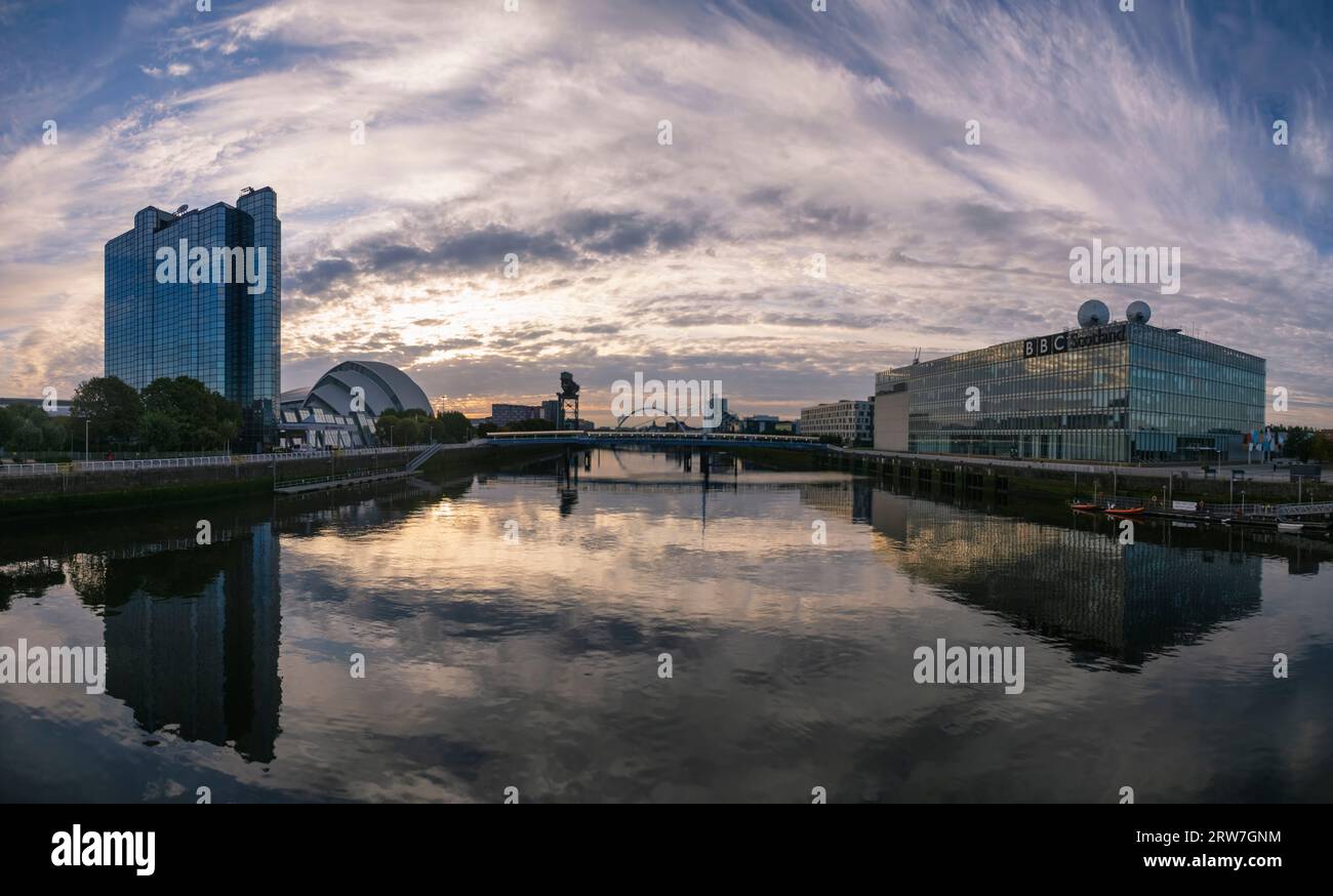 Sunrise over the Clyde Waterfront in central Glasgow, Scotland Stock Photo