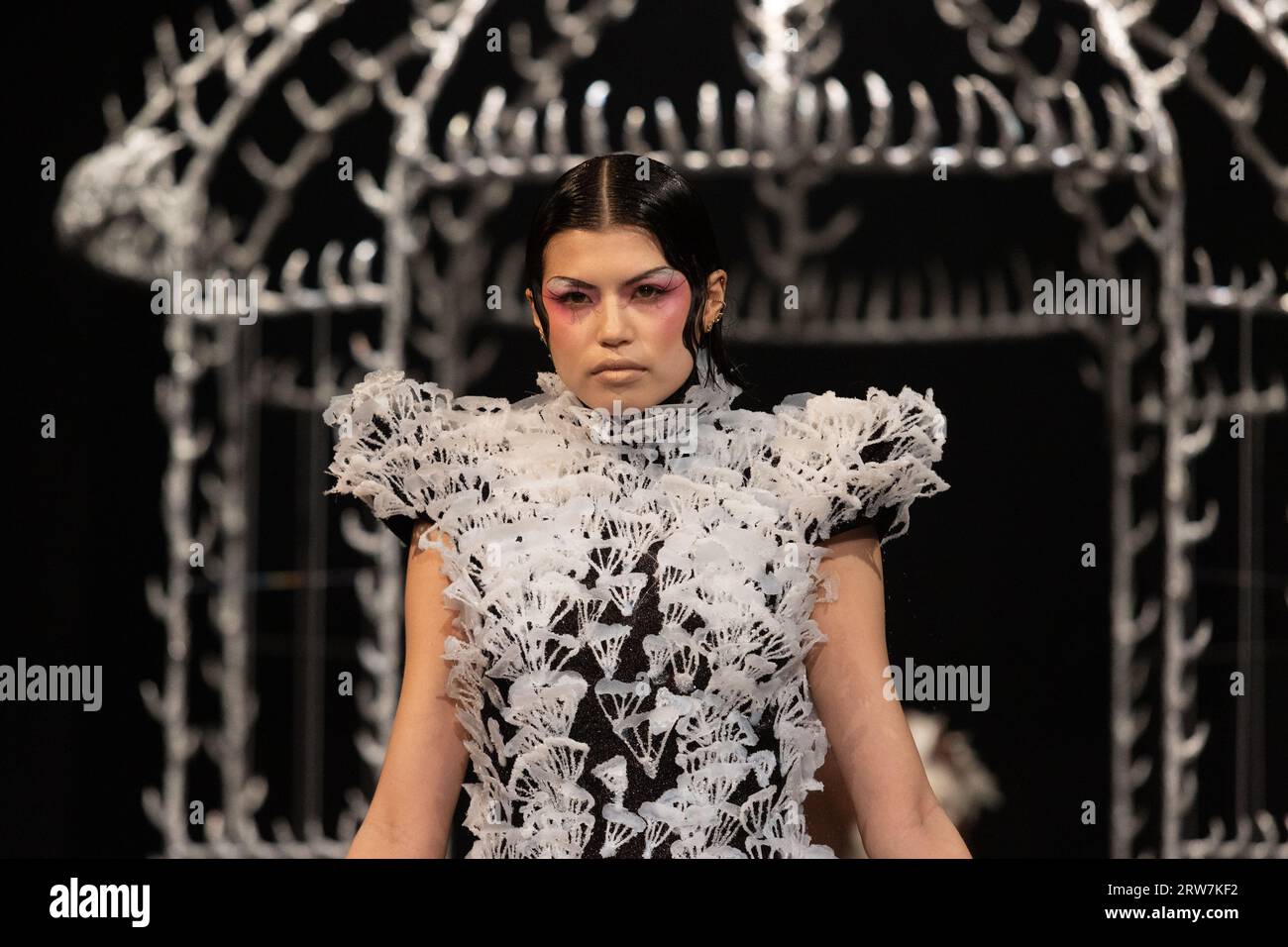 London, UK. September 17, 2023. A model on the catwalk at the Karina