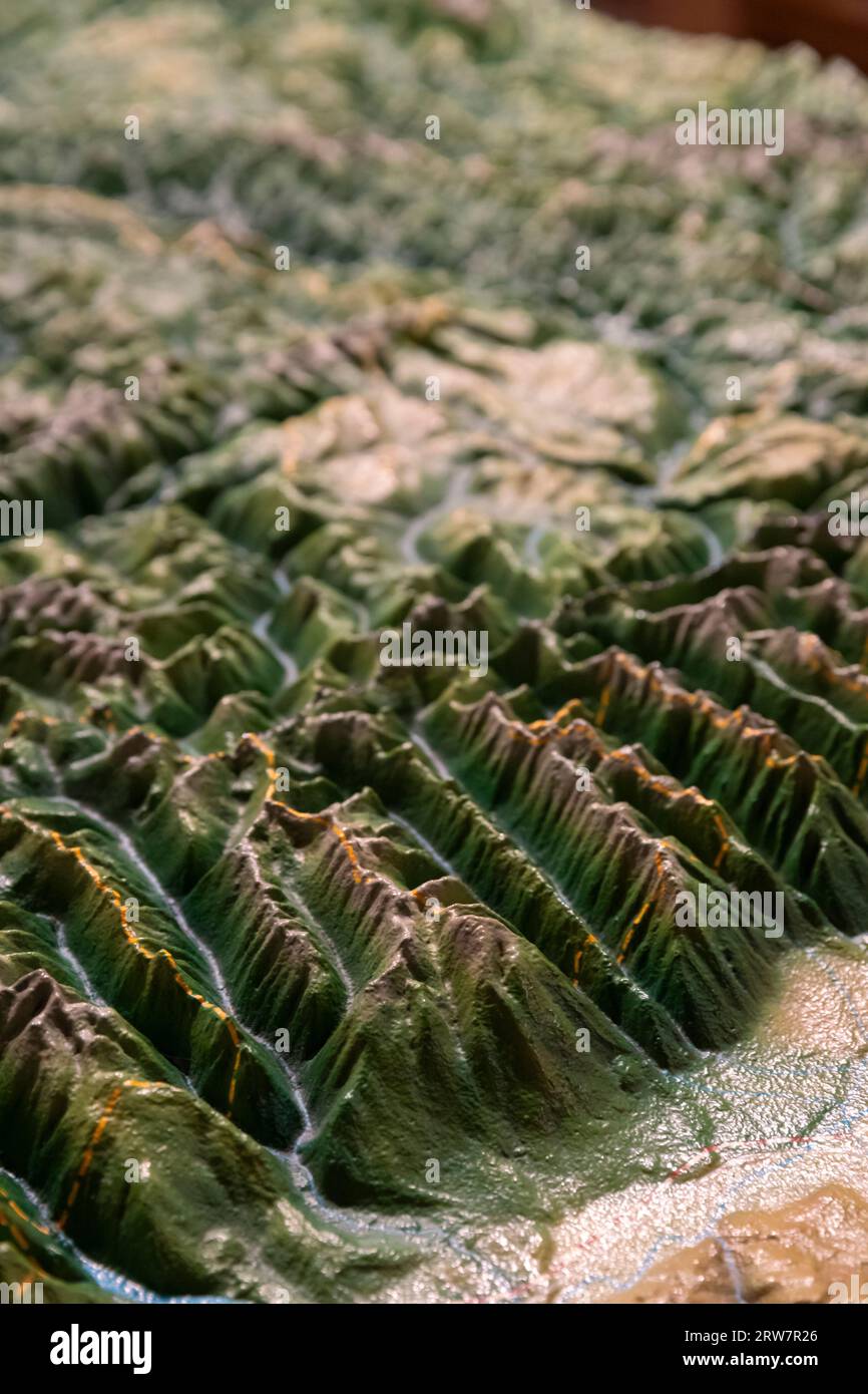 Topographical map of the Bitterroot Mountains at Lolo Pass Visitor Center Lolo Pass, Idaho. Stock Photo