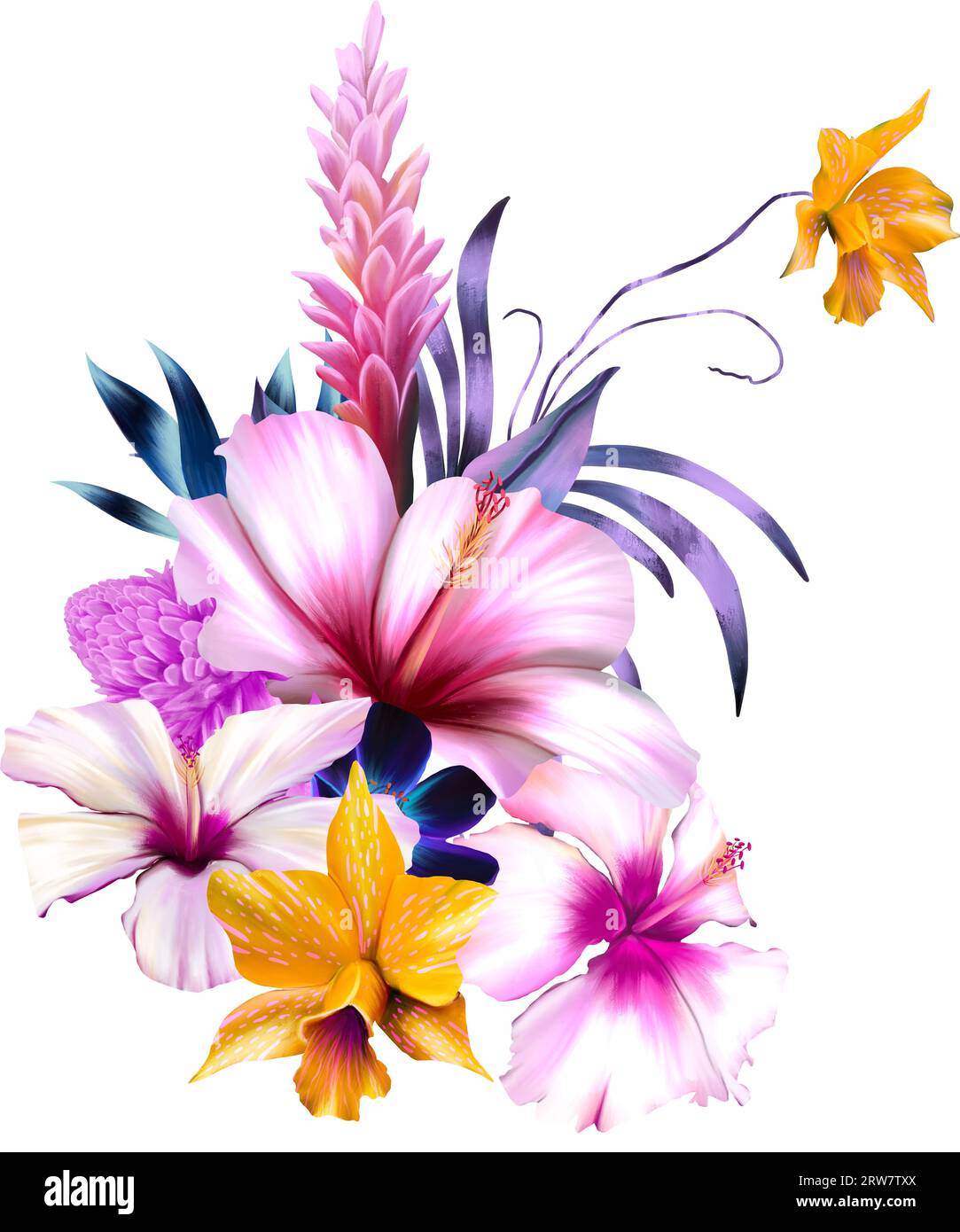 Tropical colourful floral arrangement Stock Photo