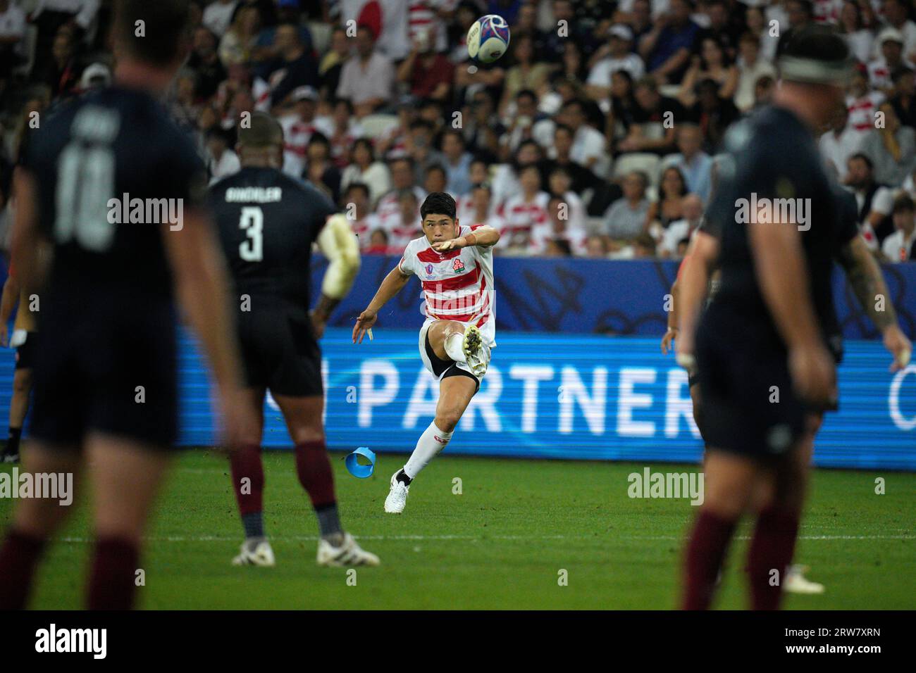Japan's Rikiya Matsuda kicks a penalty during the Rugby World Cup Pool