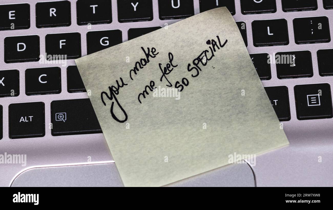 Post Or Message Writing love text on memo post reminder. Sticker with lovely message ...