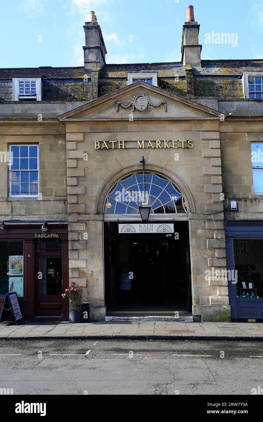 Entrance to Bath indoor Markets, City of Bath, England. Taken September 2023 Stock Photo