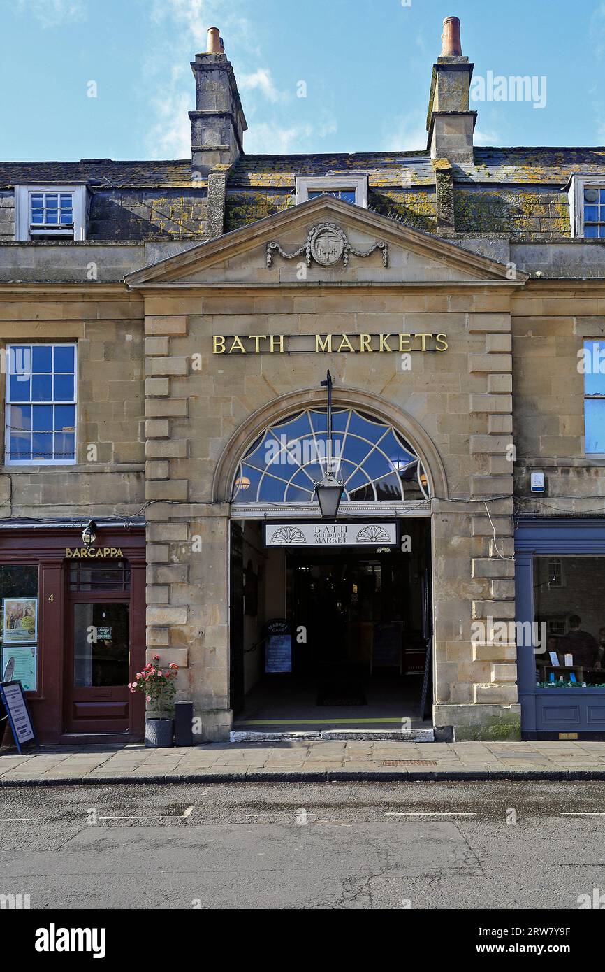 Entrance to Bath indoor Markets, City of Bath, England. Taken September 2023 Stock Photo