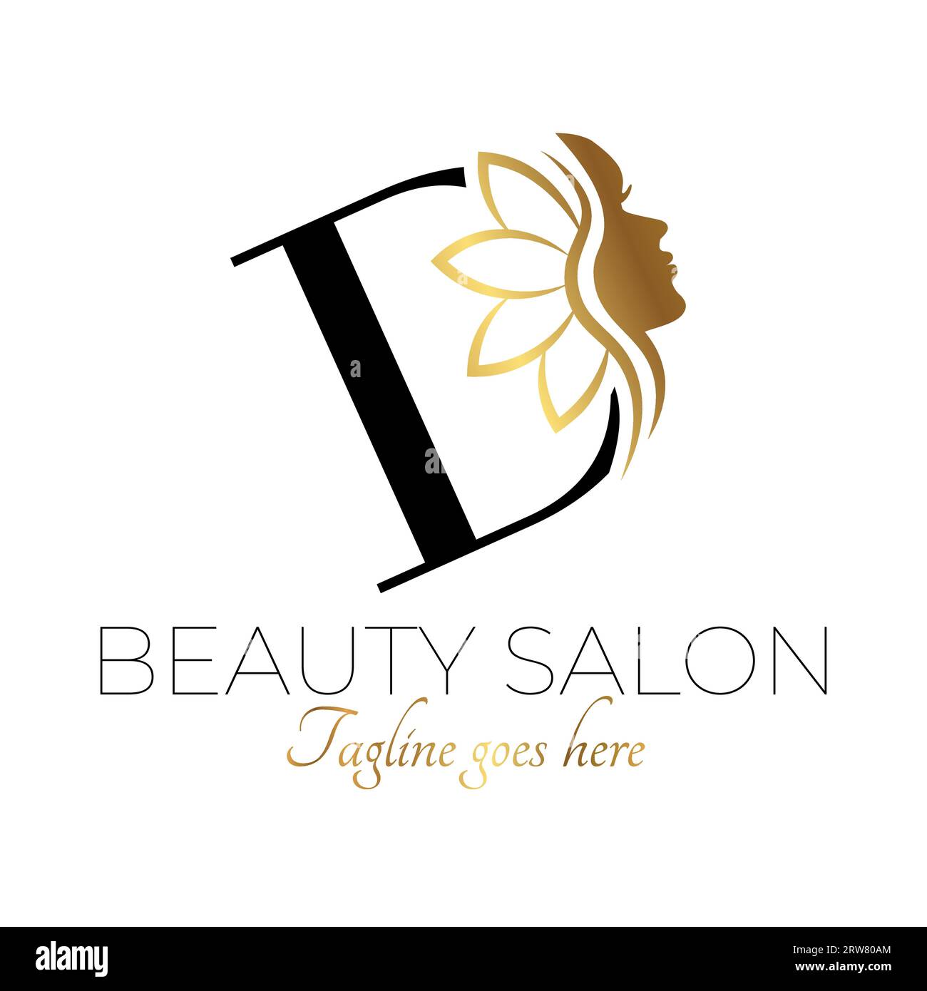 D Letter Initial Beauty Brand Logo Design in Black and Gold Stock ...