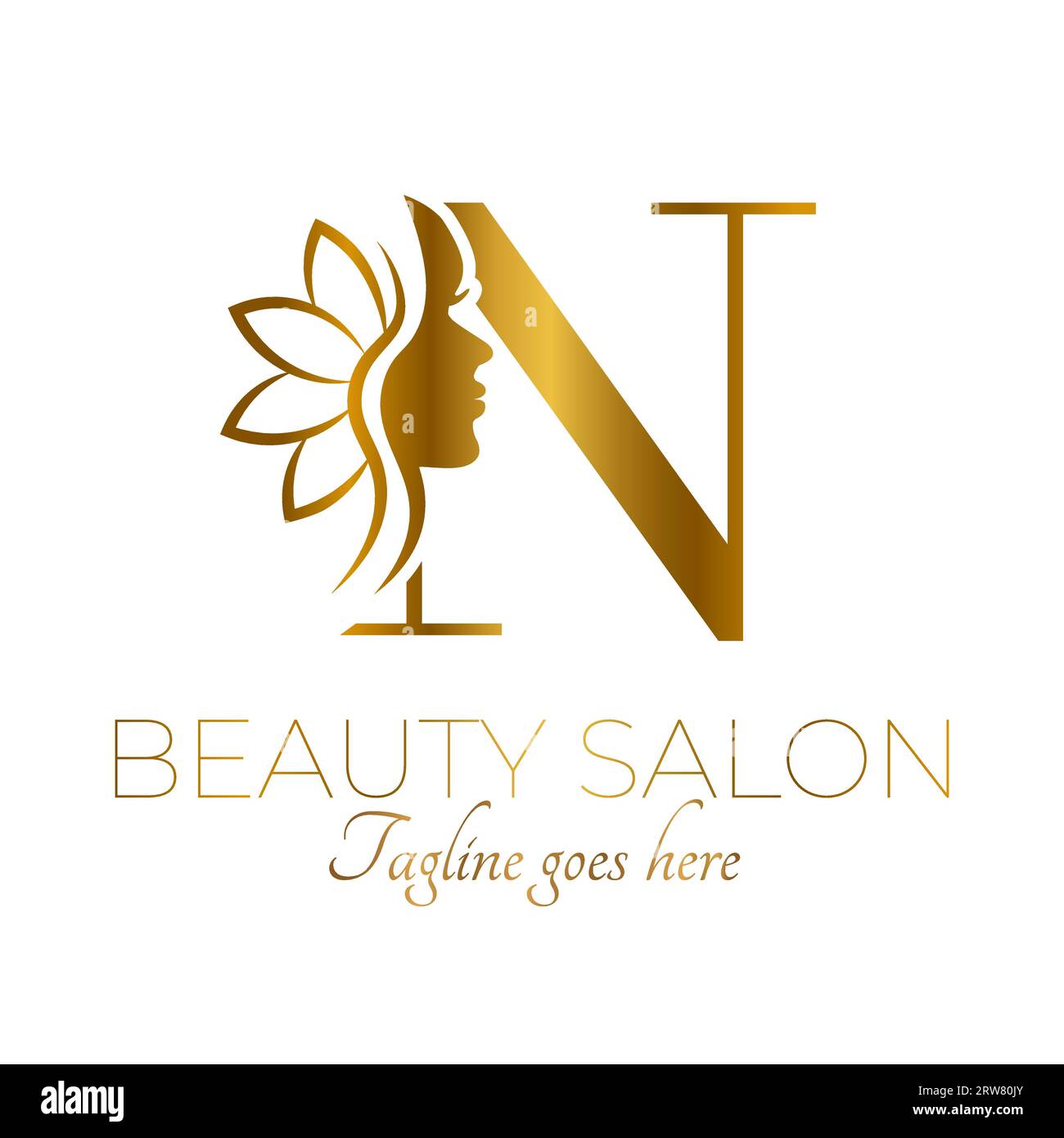 Gold N Letter Initial Beauty Brand Logo Design Stock Vector