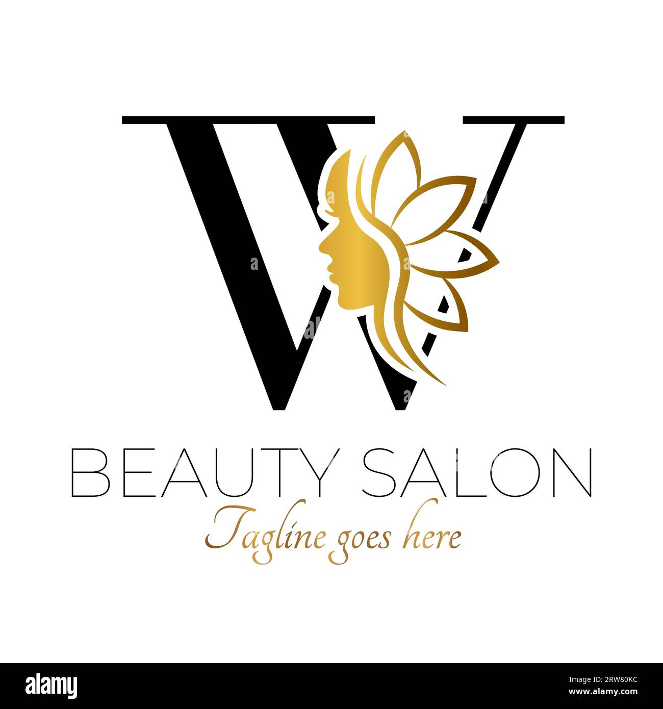 W Letter Initial Beauty Brand Logo Design in Black and Gold Stock Vector