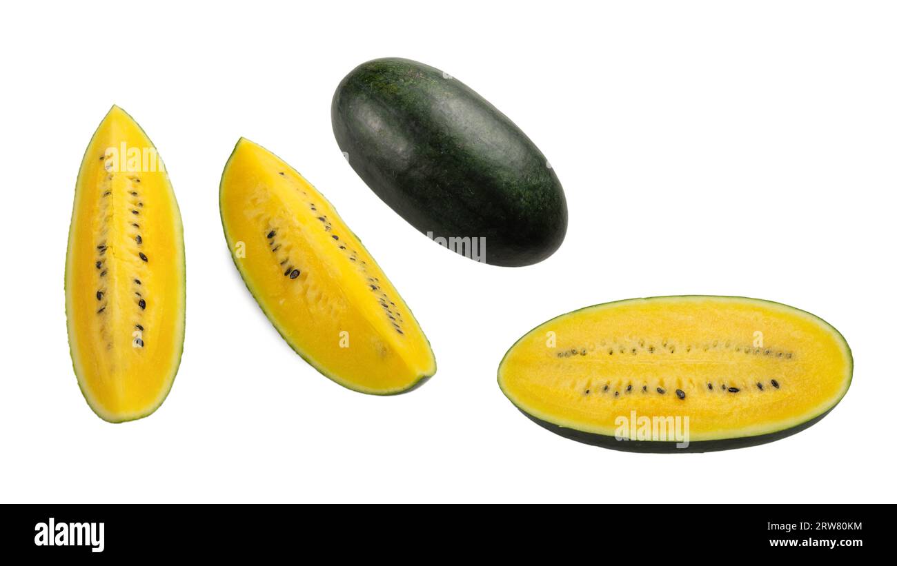 Yellow watermelon isolated on white background. Stock Photo