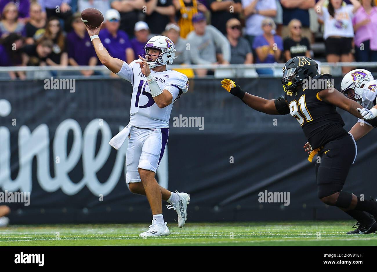 September 16, 2023 East Carolina junior Alex Flinn (15) throws ball