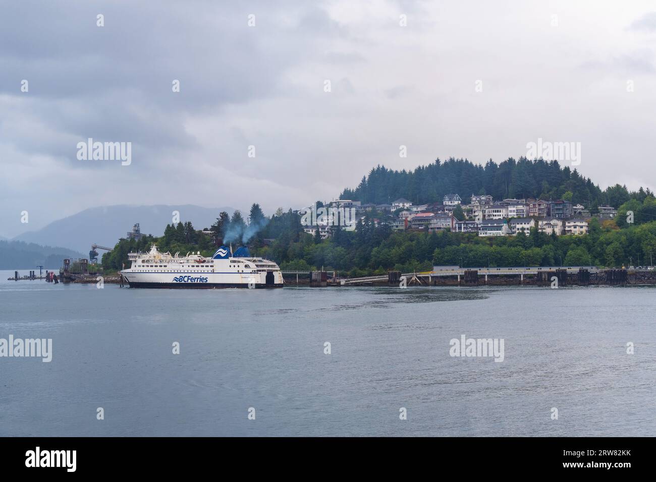 Prince Rupert harbor with ferry along inside passage cruise, Vancouver Island, British Columbia, Canada. Stock Photo