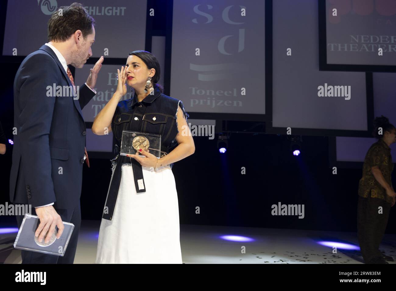 AMSTERDAM - Mariana Aparicio and Eelco Smits have been awarded the Theo d Or and the Louis d Or, the most important Dutch theater prizes. Aparicio received the statuette for her role in The Years of the National Theater, Smits for his role in History of Violence by Toneelschuur Producties. The prizes were awarded during the Gala of the Dutch Theater. ANP EVERT ELZINGA netherlands out - belgium out Stock Photo