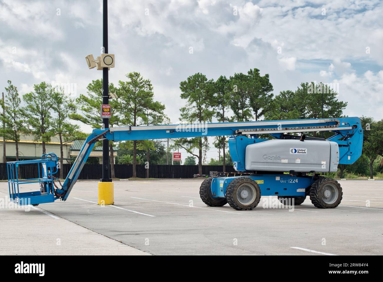 Houston, Texas USA 07042023 Genie industrial skyjack from United Rentals with boom lift