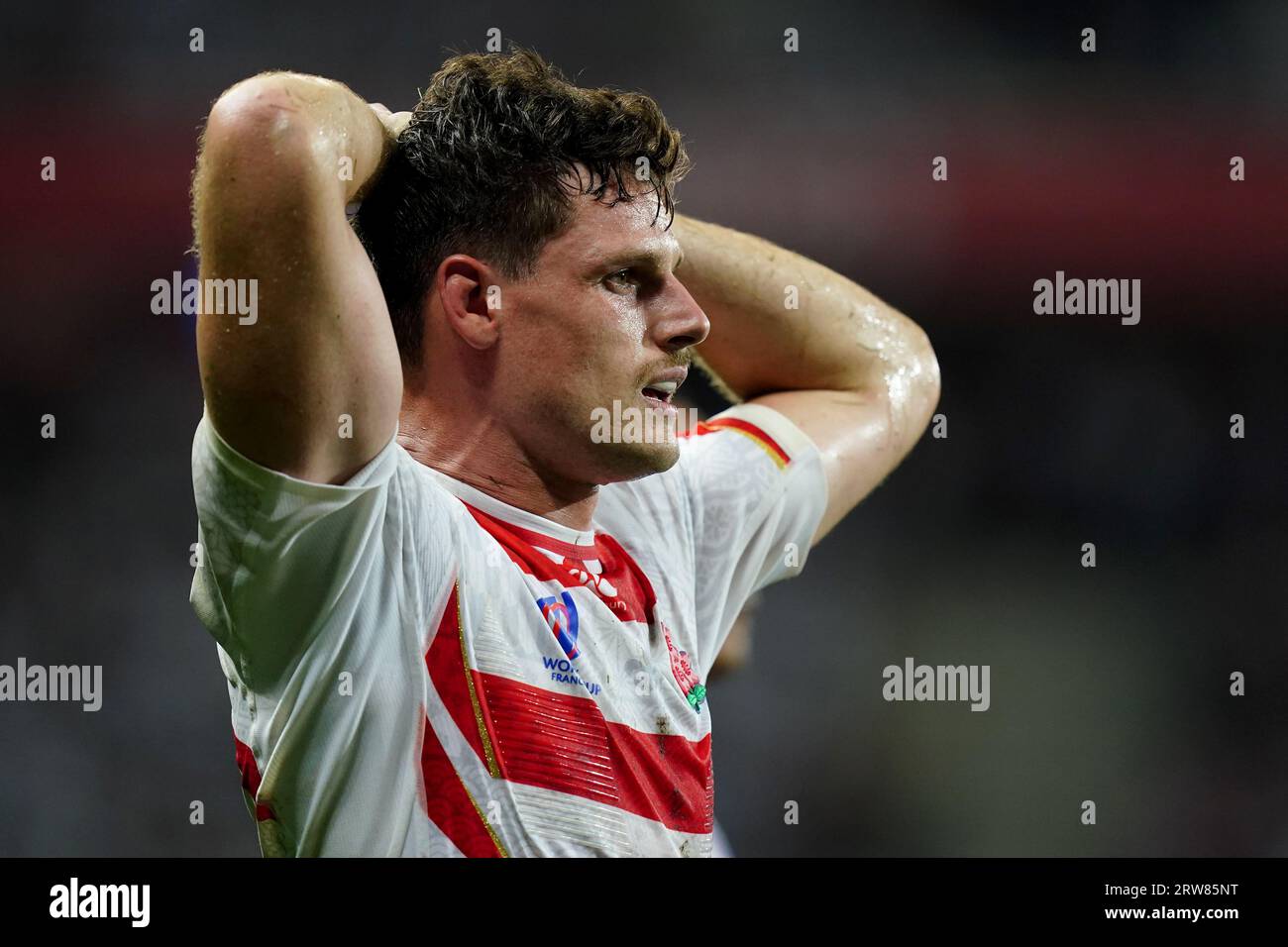 Japan's Jack Cornelsen reacts during the Rugby World Cup 2023, Pool D match at the Stade De Nice, France. Picture date: Sunday September 17, 2023. Stock Photo