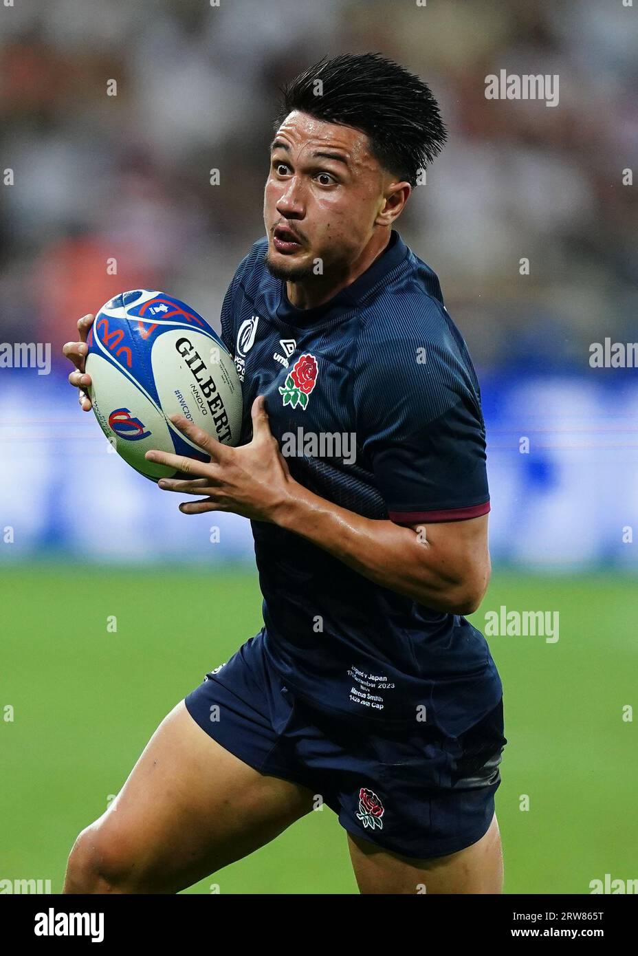 England's Marcus Smith in action during the Rugby World Cup 2023, Pool D match at the Stade De Nice, France. Picture date: Sunday September 17, 2023. Stock Photo