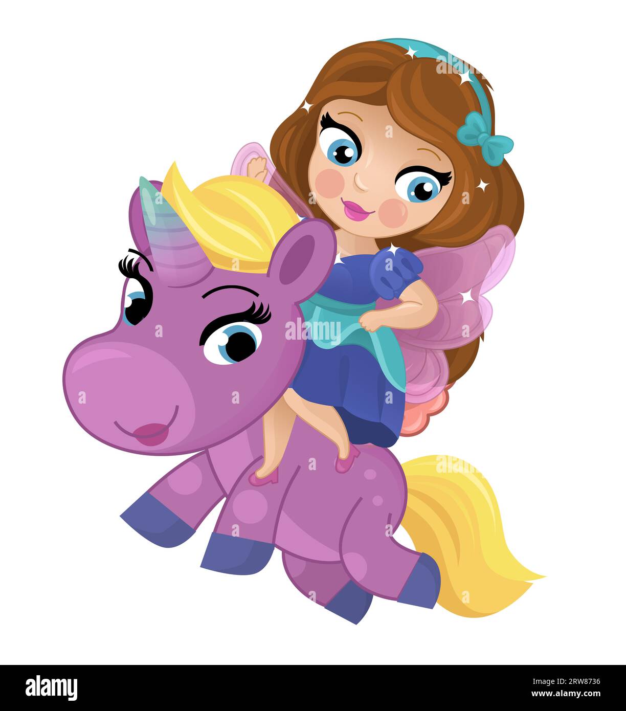 cartoon scene with princess sorceress riding on flying horse pegasus ...
