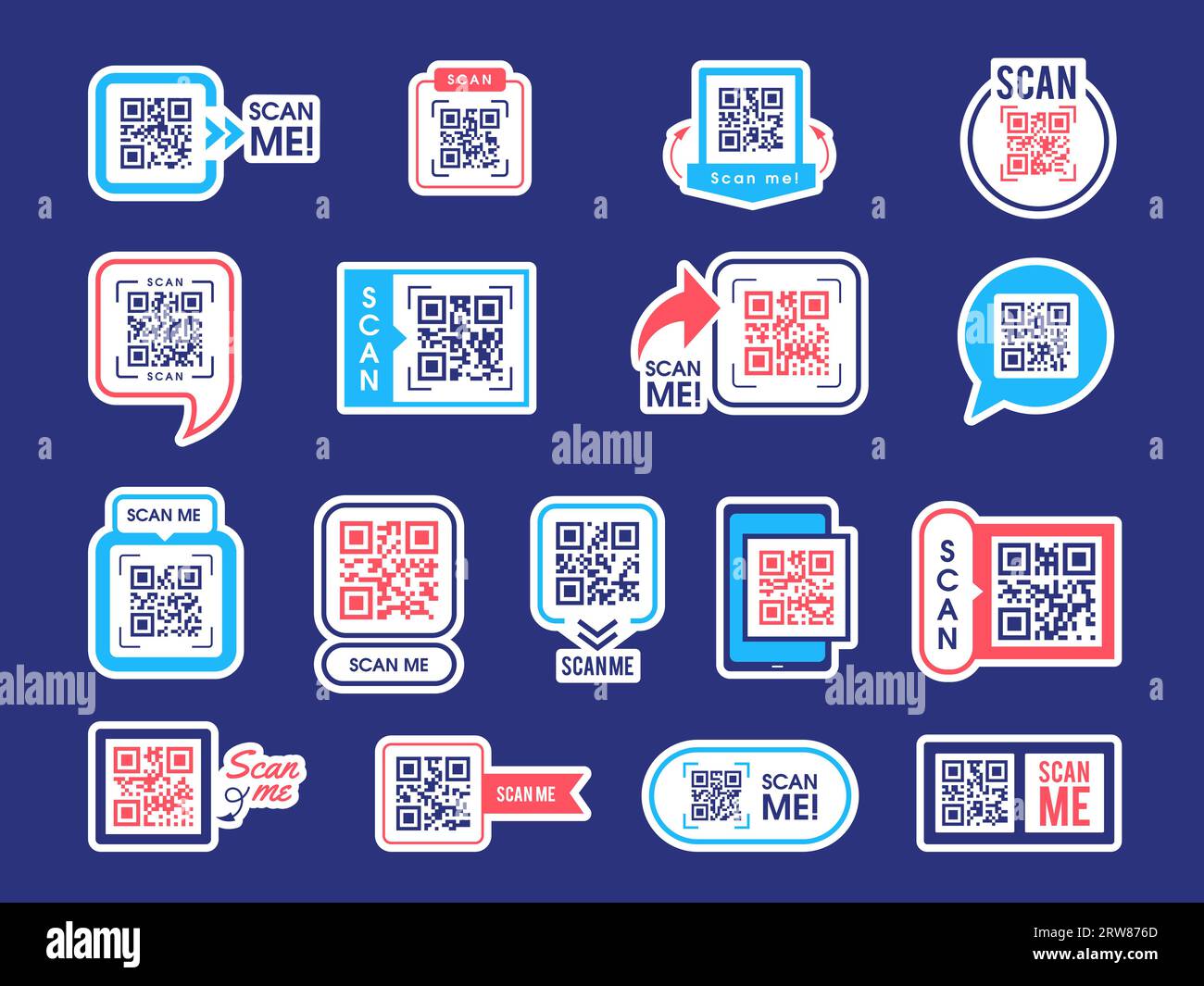 Qr codes. Different icons for payment scanning app identity on mobile phone recent vector icons set Stock Vector