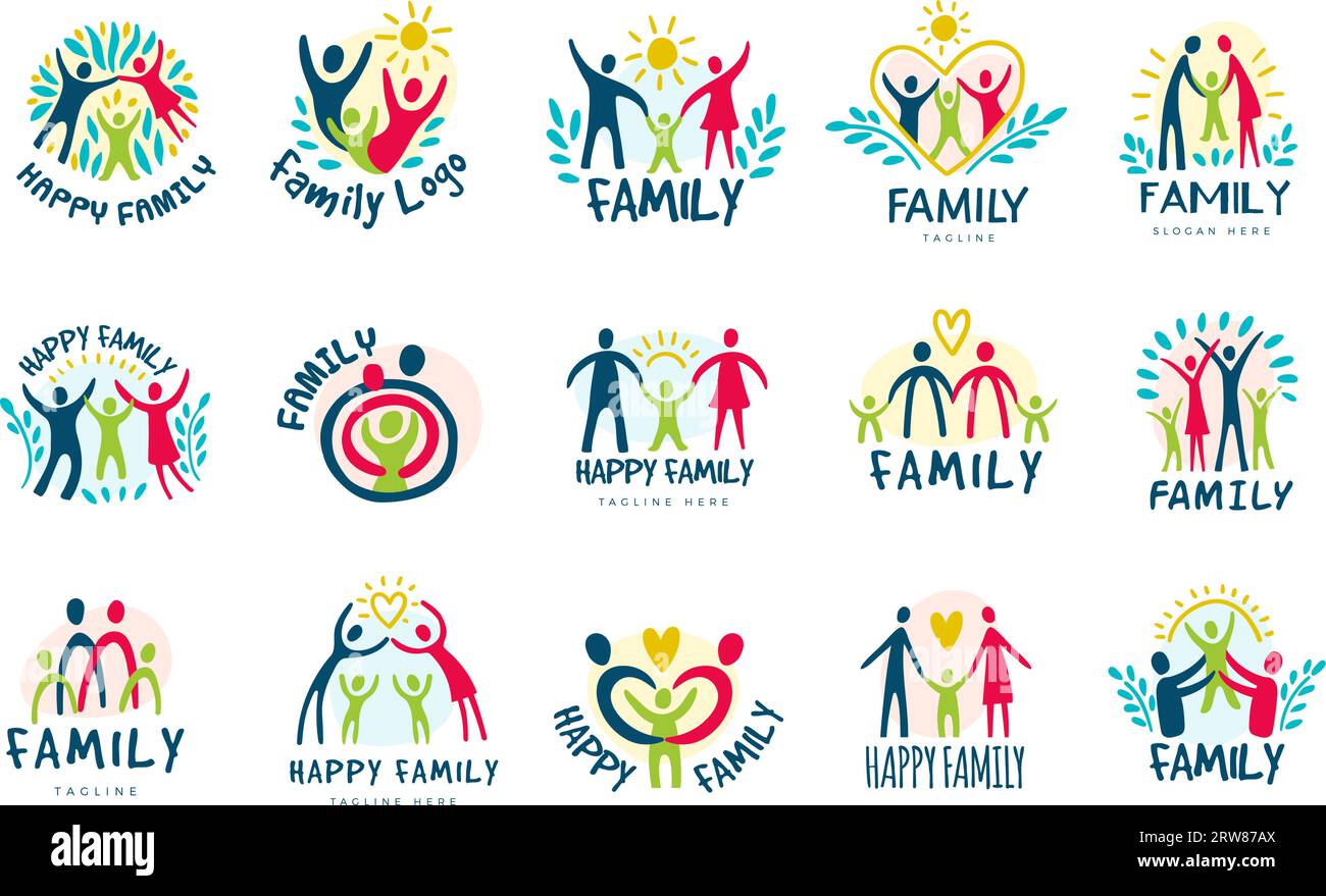 Family symbols. Colorful graphic set of different family logotype recent vector pictures
