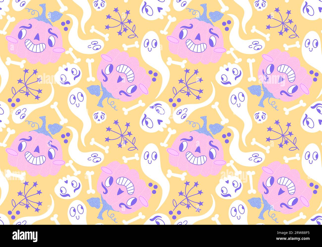 Halloween cartoon pumpkins seamless ghost and skulls pattern for ...