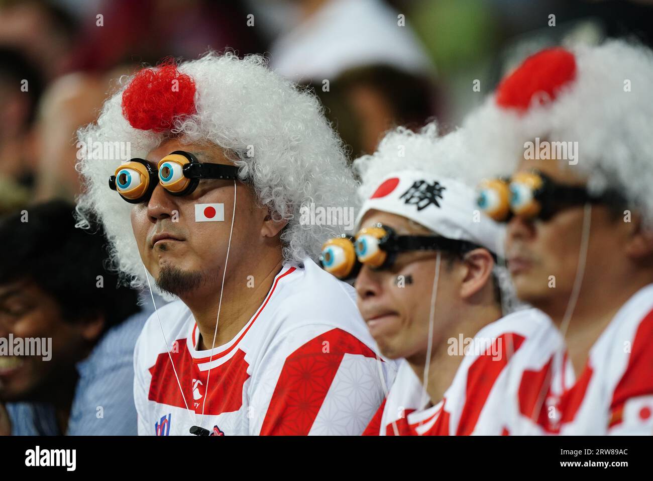 Japan fans watch on during the Rugby World Cup 2023, Pool D match at the Stade De Nice, France. Picture date: Sunday September 17, 2023. Stock Photo