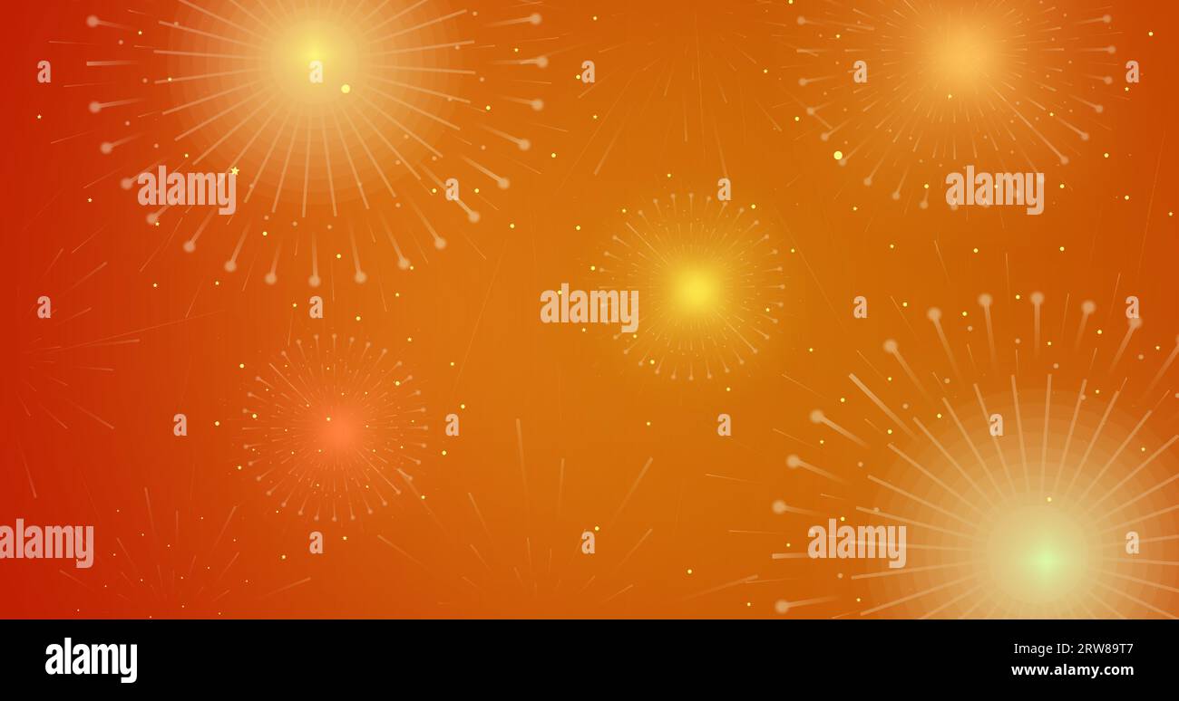 Fireworks background. Happy Diwali celebration firecrackers on orange background. Stock Vector