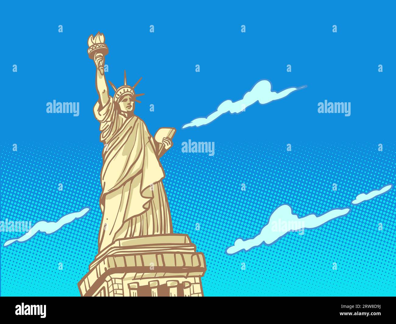 Travel to America and New York. Important landmarks around the world. Statue of Liberty against the sky. Stock Vector