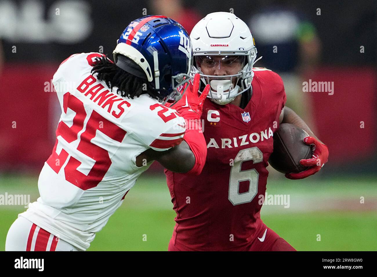 Arizona Cardinals running back James Conner (6) warms up before an NFL  football game against the New York Giants, Sunday, Sept. 17, 2023, in  Glendale, Ariz. (AP Photo/Ross D. Franklin Stock Photo - Alamy