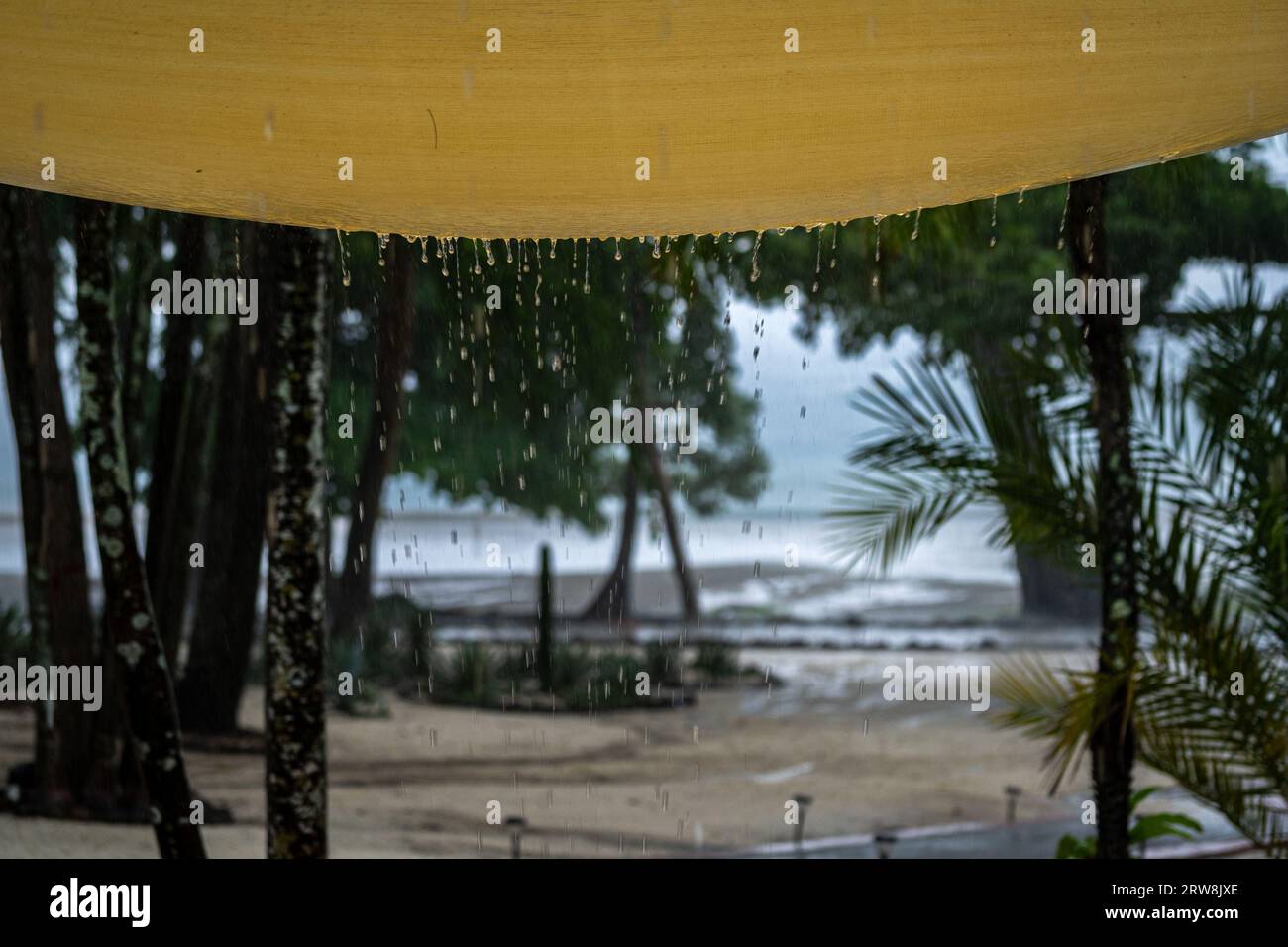 mpressive view of the rainy season in Costa Rica, with rain the ocean