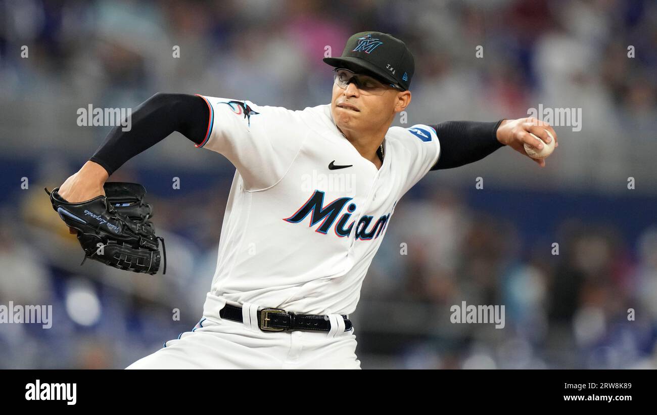 Jesus Luzardo of the Miami Marlins pitches against the New York