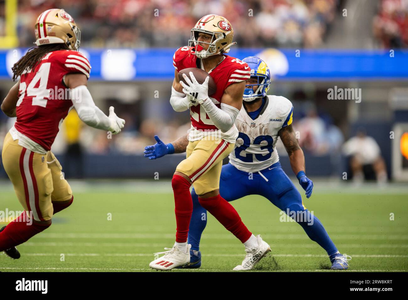 San Francisco 49ers cornerback Isaiah Oliver (26) intercepts a pass