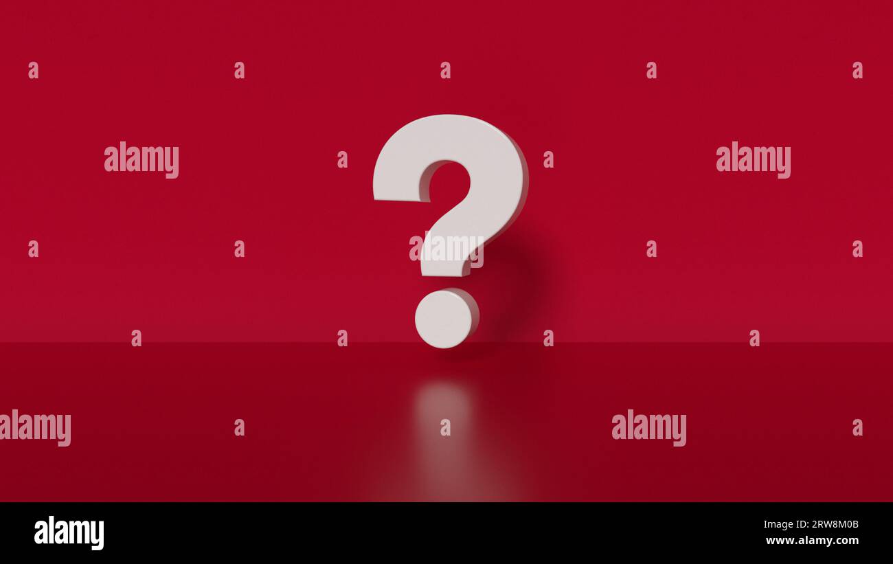 Question mark on red studio background. 3D rendering. Stock Photo