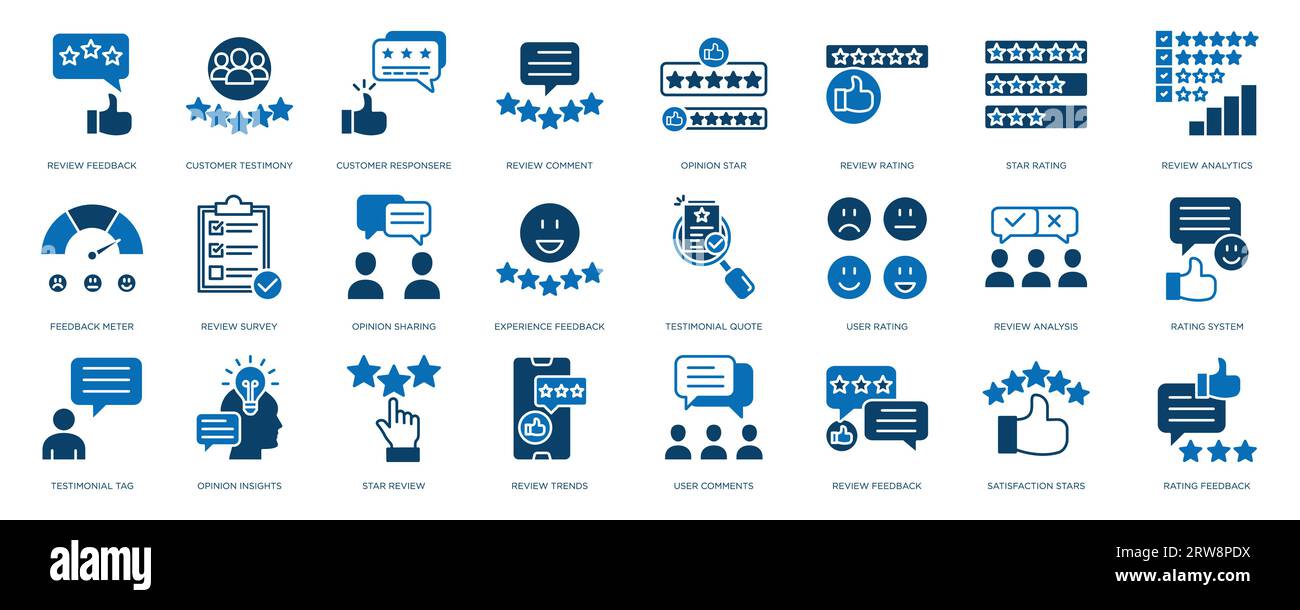 Customer Review Icon Collection. Rating, Testimonials, Quick Response, Satisfaction, Feedback, testimonial, customer thin line icons Stock Vector