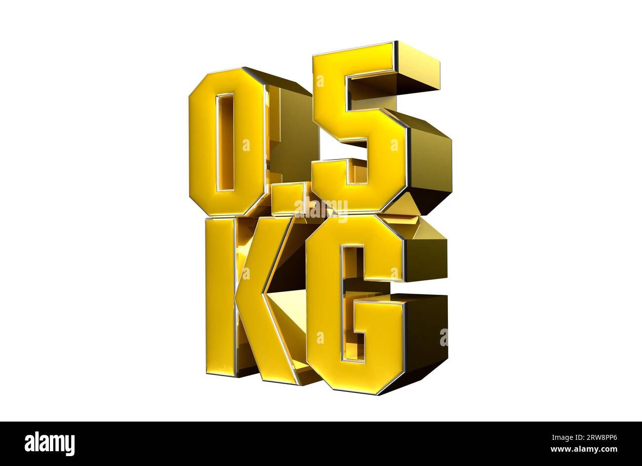 Number 0.5 Kg gold 3D illustration on white background have work path. Advertising signs. Product design. Product sales. Stock Photo